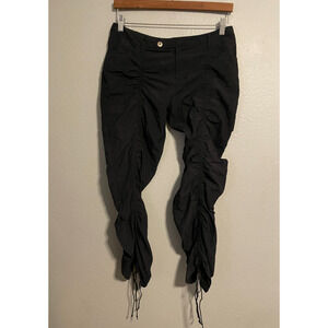 Vintage Bisou Bisou Womens Pants Size 8 Black Nylon Low Rise Ruched Grunge Y2K